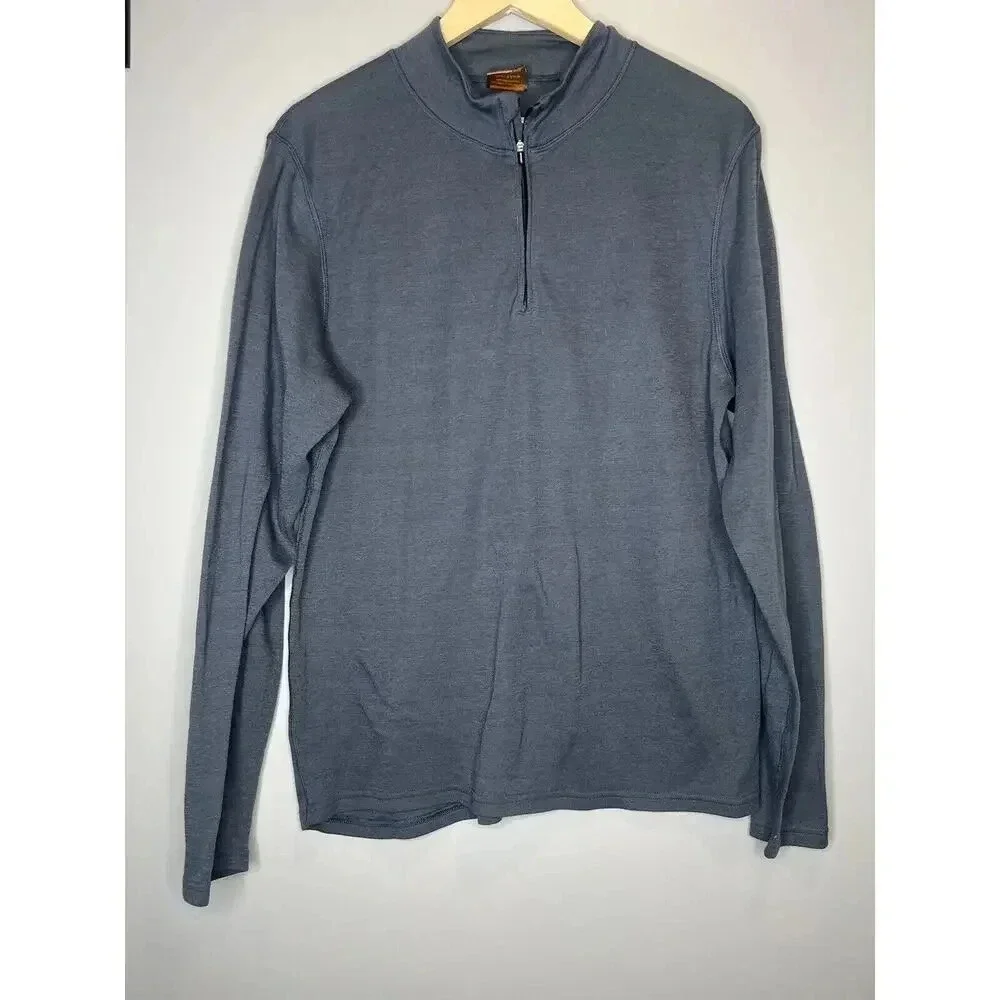 Gordini Quarter Zip Jacket Gray Blue Base Layer Merino Wool 1/4 Mens XL Shirt